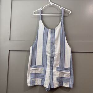 Anthropologie Bishop + Young Romper Overall Bib Women Medium Blue White‎ Striped